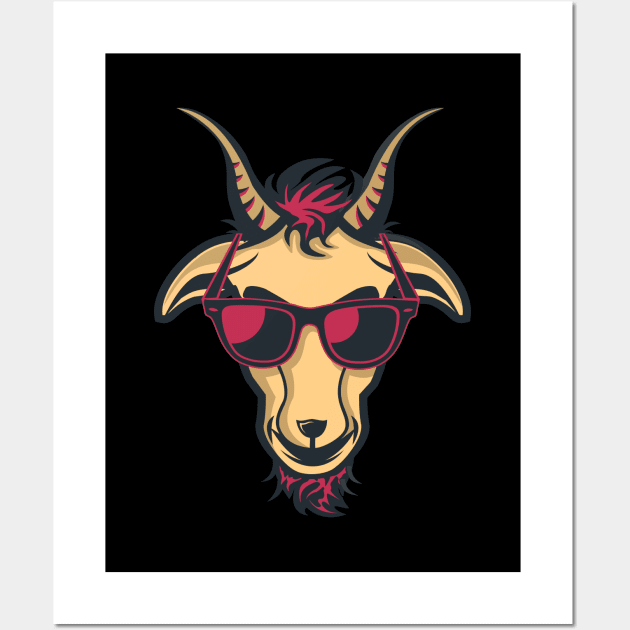 Goat with Glasses - Red Drawing Illustrattion Wall Art by michony